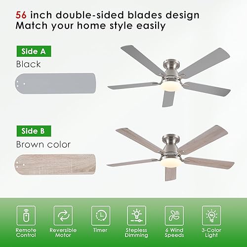 Miniatura 35 de Ventiladores de techo con luces, ventilador de techo interior de perfil bajo de 46 pulgadas con luz y control remoto/aplicación, montaje empotrado