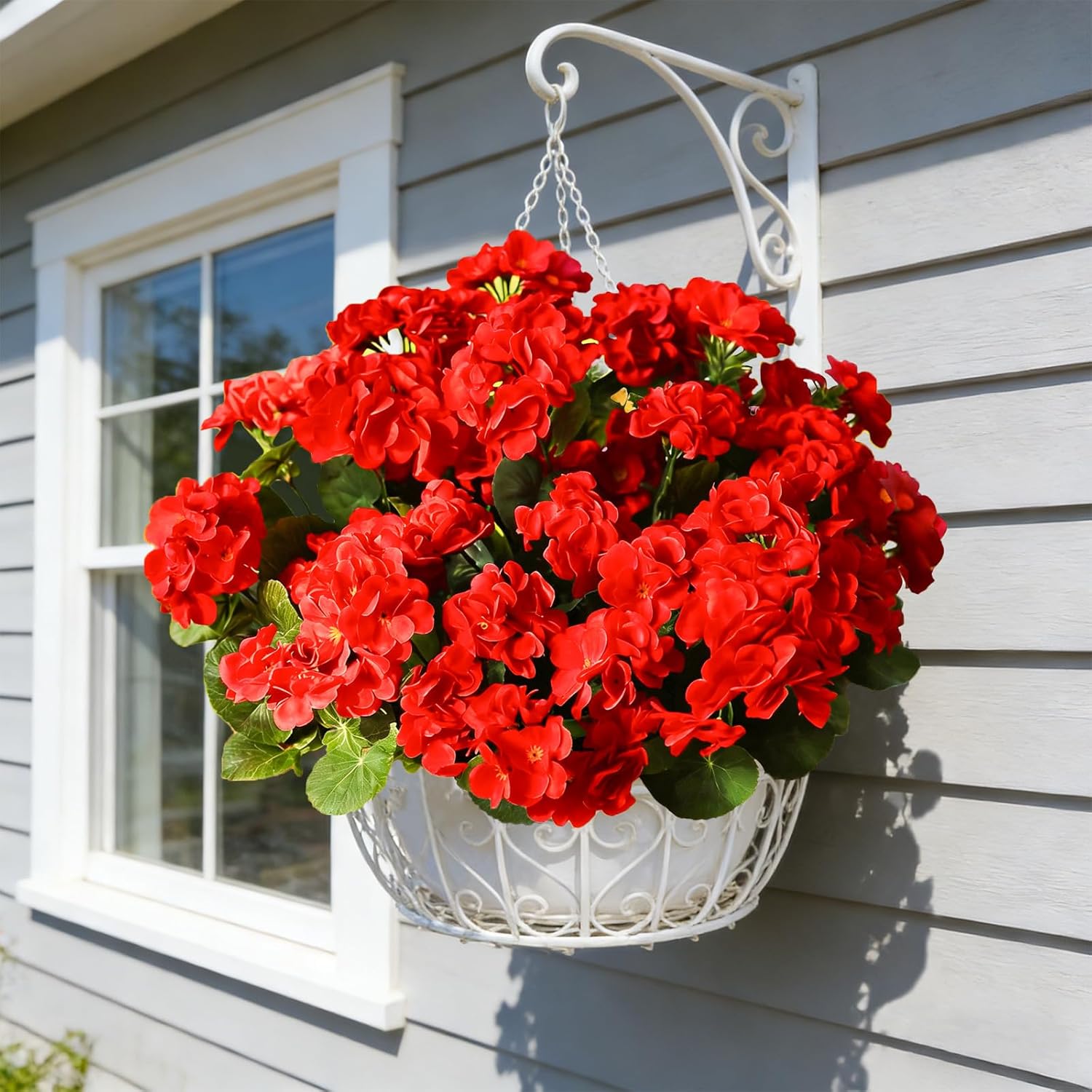 12 Pcs Artificial Flowers for Outdoors, Fake Outdoor Flowers, Red Artificial Geraniums Plastic Flowers, Fake Plant for Outside, Silk Faux Flowers for Outdoor UV Resistant for Front Porch