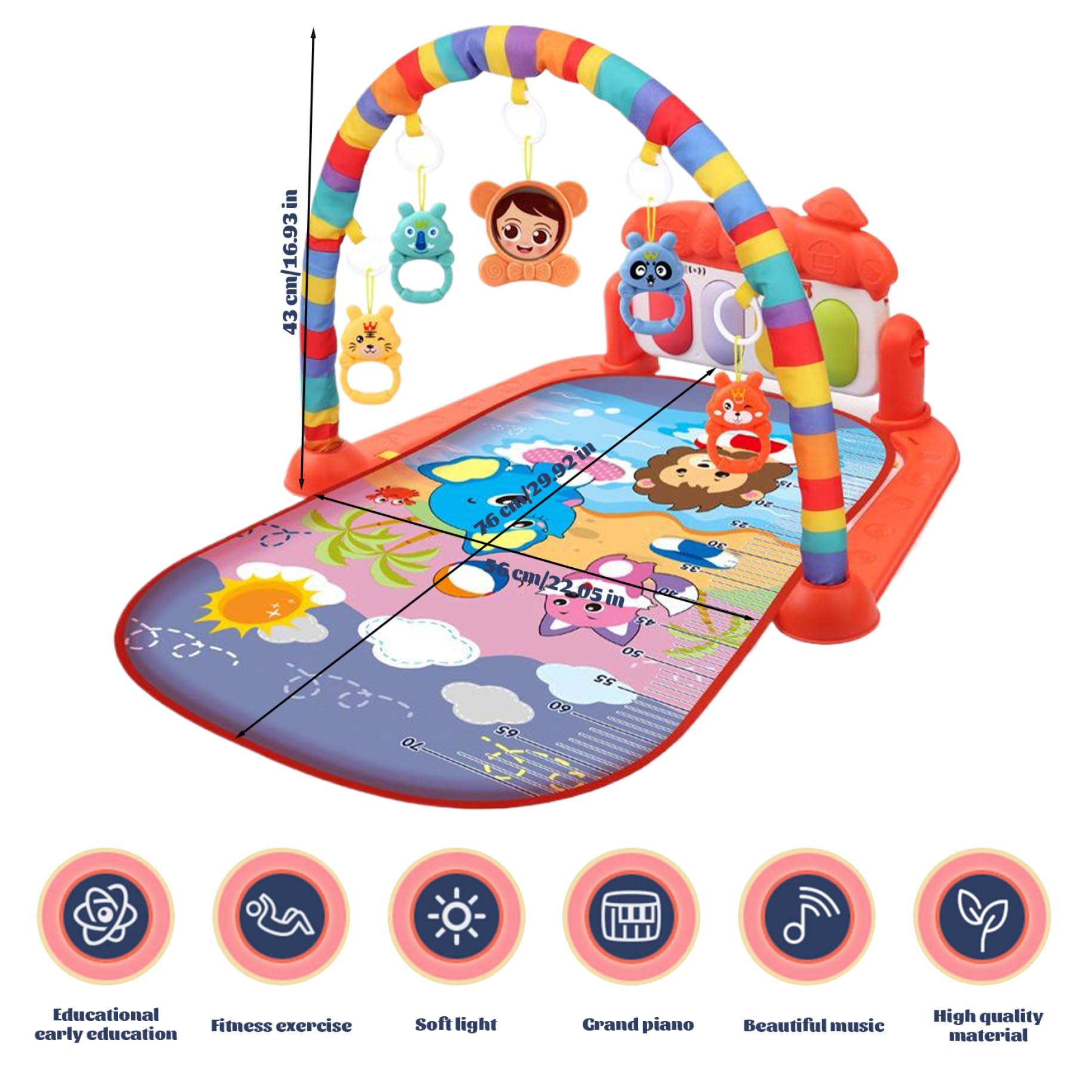 Centro de Actividades para bebés con Music & Light Safe & Easy Baby Gym Play Mat con Mat de Juego Colgante de sonajero de Juegos extraíbles con Tablero Ajustable para recién Nacidos y niños Peque