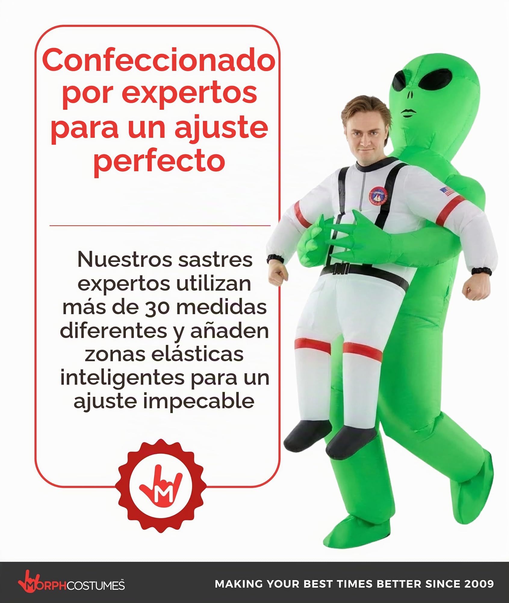 Morph Disfraz Alien Hinchable Adulto, Disfraz Halloween Hombre | Traje Inflable Blanco de Alien, Ventilador Integrado, Se Infla en Segundos, Perfecto para Halloween, Siempre un Éxito