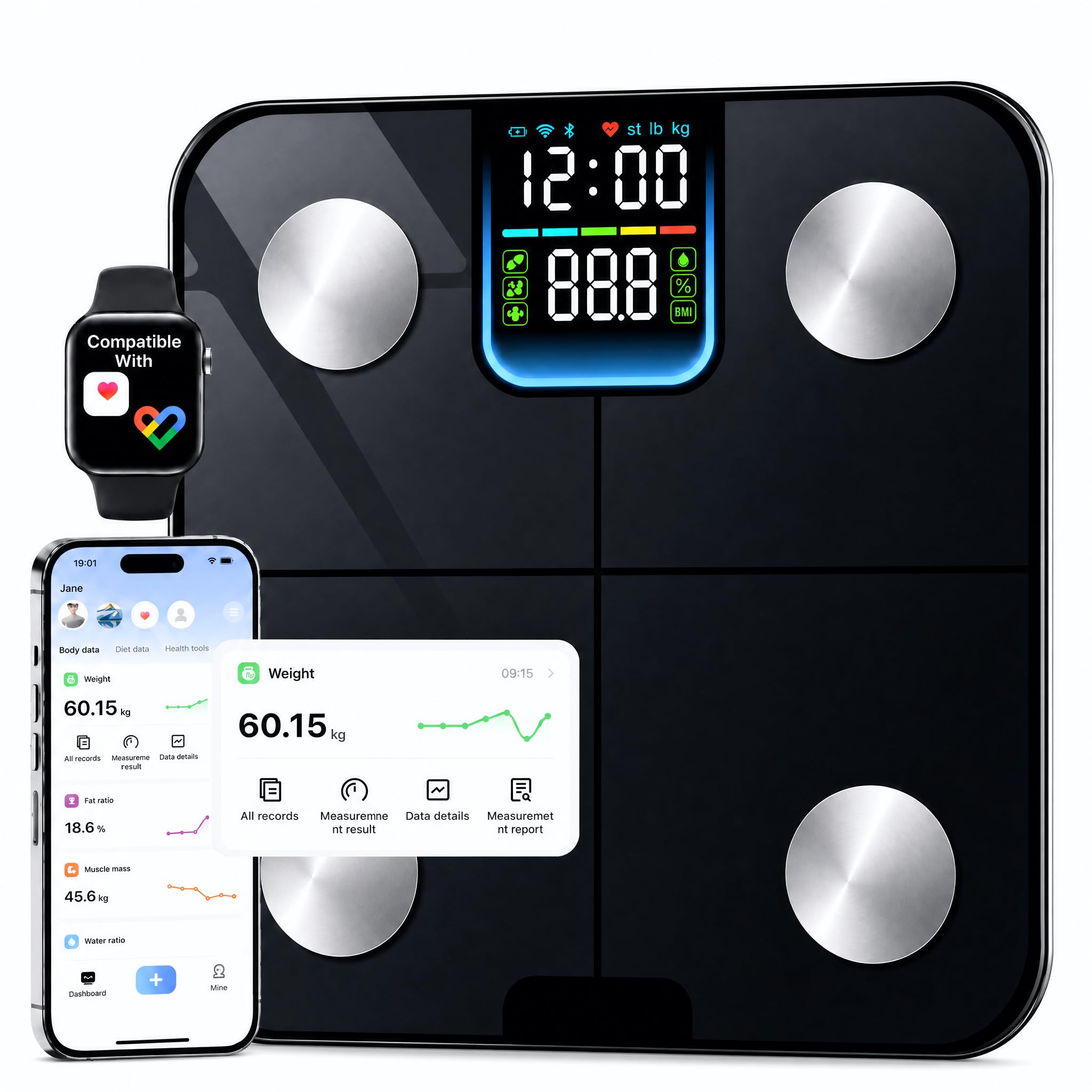 Bilancia Intelligente per Analisi Corporea con Bluetooth | Bilancia Pesapersone Digitale Con 25 Valori Di Salute, Sincronizzazione Con App Per La Perdita Di Peso E Monitoraggio