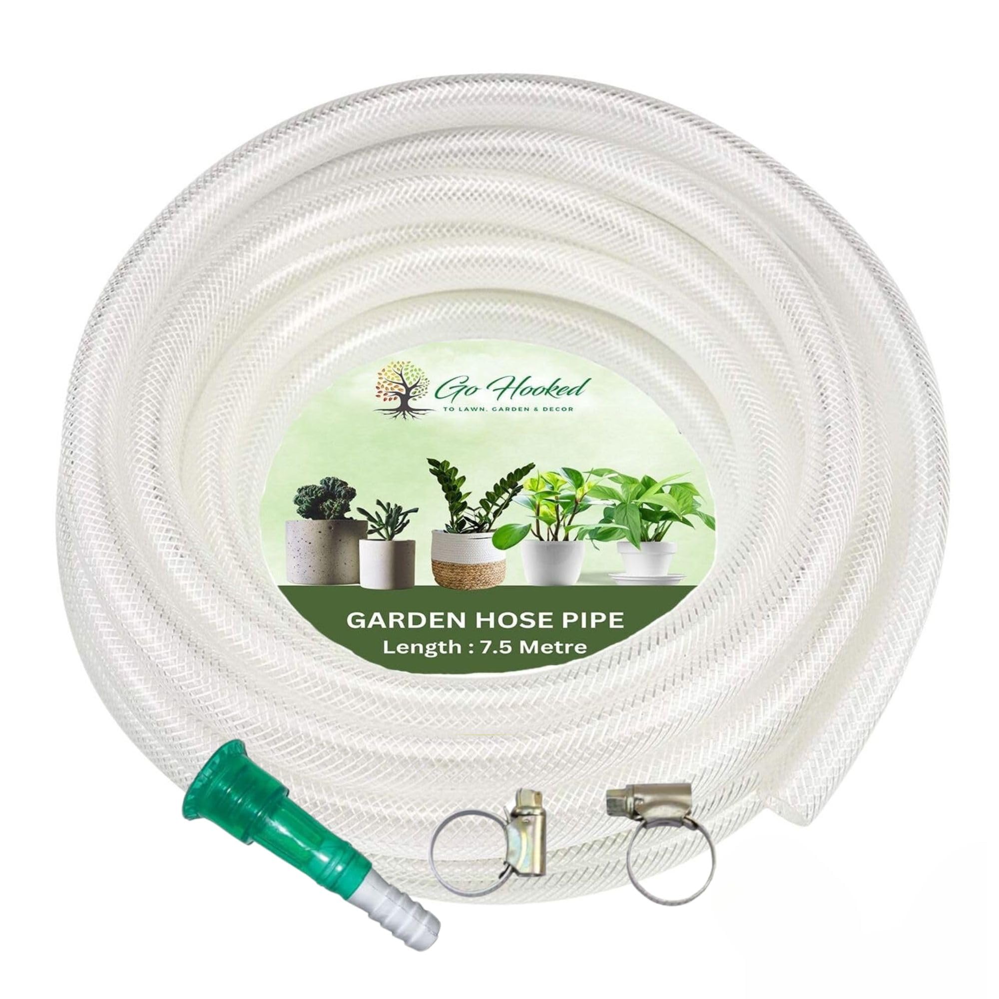 Go Hooked Garden Braided Water Pvc Clear 7.5 Metre Hose Pipe with Hose Connector with 2 Clamps for Watering Home Garden Flower Plants. (B0D455KZD1) Amazon Price History, Amazon Price Tracker