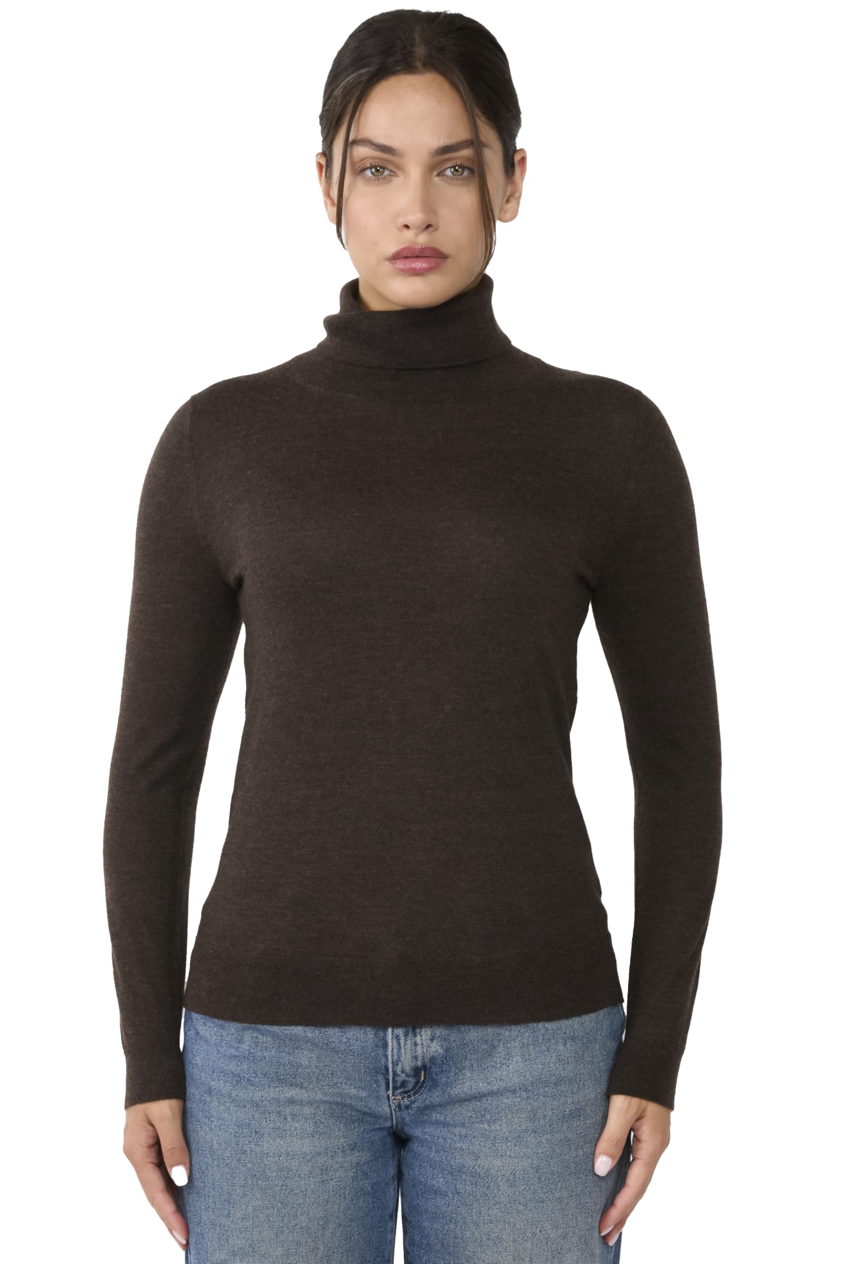 JENNIE LIU Womens 100% Cashmere Turtleneck Sweater | Tissue Weight Cashmere Sweaters for Women