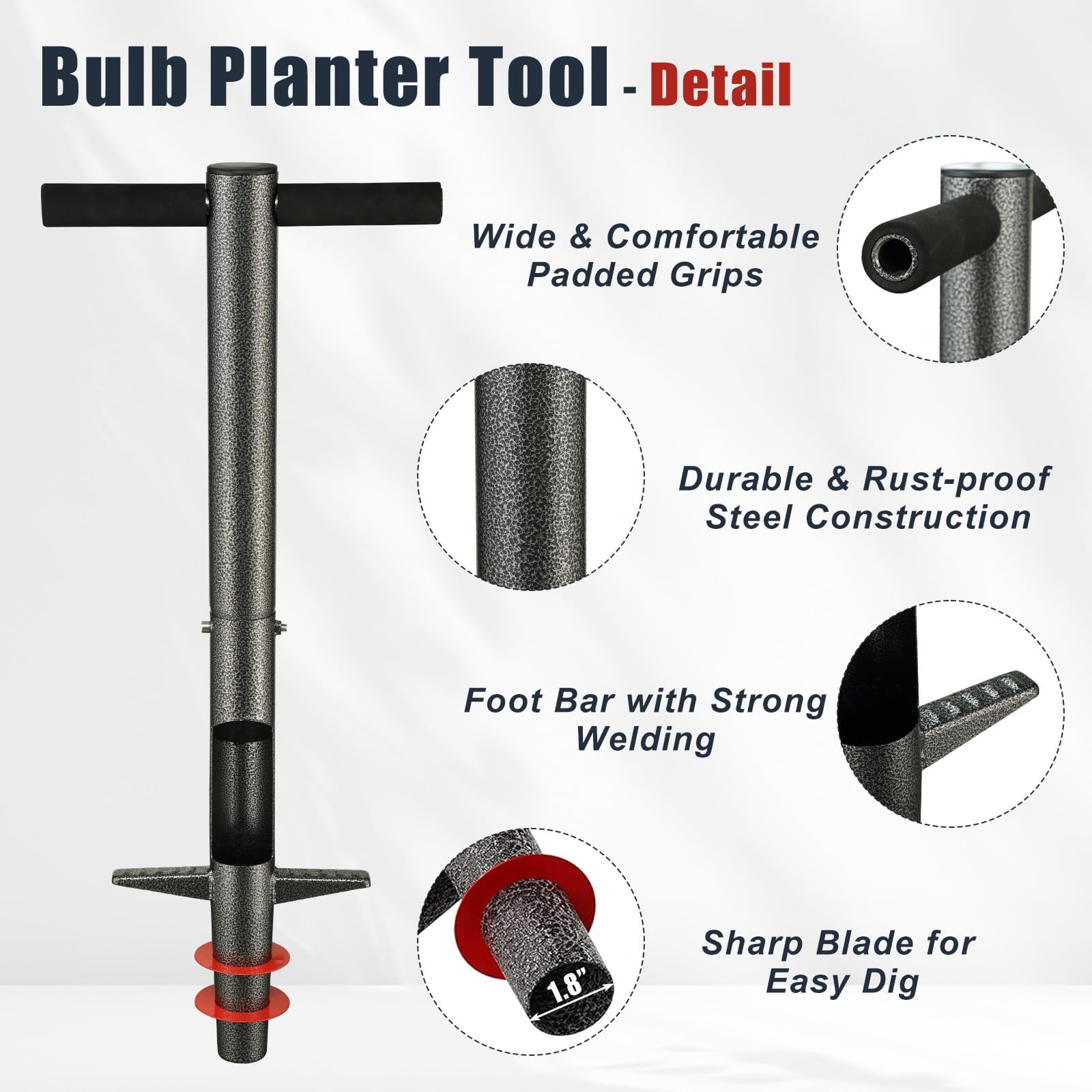 Plantoir à bulbes avec poignée ergonomique – Outil de plantation robuste pour planter bulbes, plantes à massifs, tulipes, crocus, dahlias, glaïeuls et lys