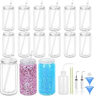 Maucircol 15 Pack Acrylic Snow Globe Tumbler, 16 Oz Pre Drilled Double Wall S...