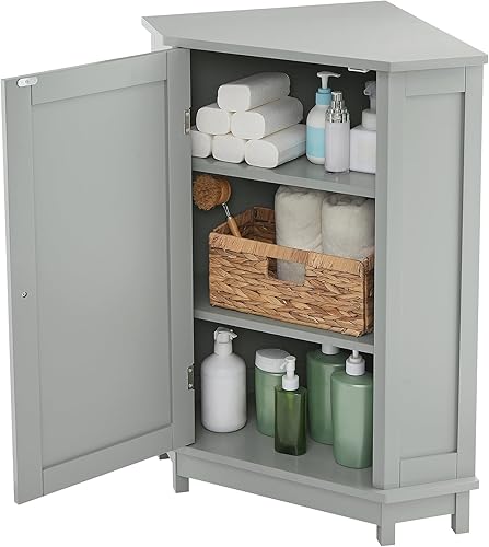 Miniatura 3 de Merax, Armario de almacenamiento de esquina marrón negro con puerta y estante ajustable, armario independiente para baño, cocina o sala de estar