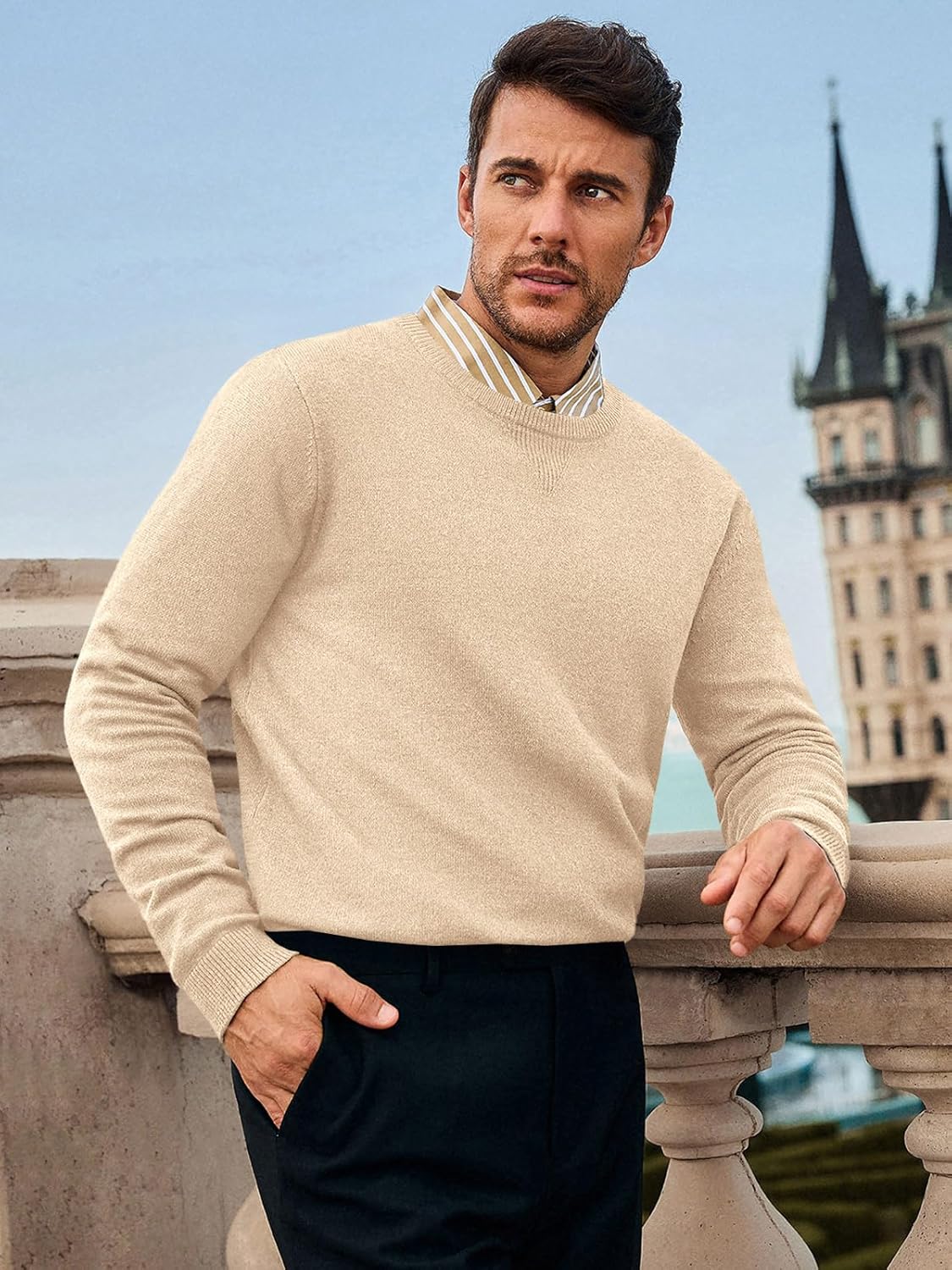 Runcati Mens Crewneck Sweaters Casual Knit Lightweight Dress Sweater Long Sleeve Slim Fit Fall Winter Pullover - Image 2