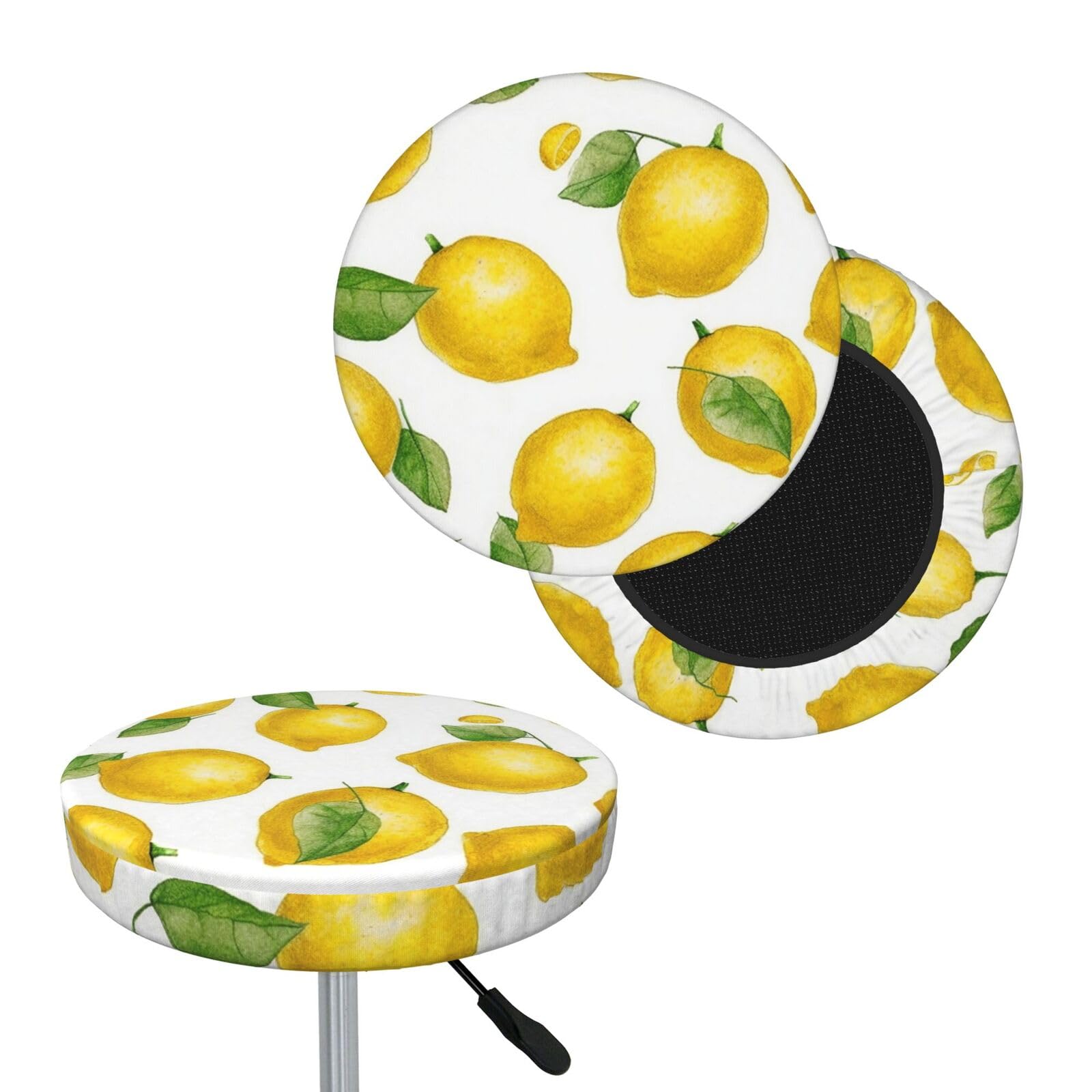 NONHAI Yellow Lemon Bar Stool Cover Round Elastic Stool Cushion Covers Dustproof Bar Chair Cover Washable Stool Cushion Slipcover Stretch Stool Seat Covers for 12-14 Inch Chair