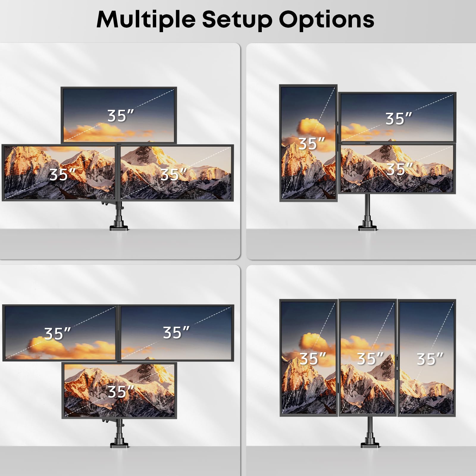 PUTORSEN Soporte para 3 monitores con Pantalla de 17-35 Pulgadas, Soporte para 3 monitores Regulable en Altura con 12 kg por Brazo, Barra de 80 cm, VESA 75/100 mm