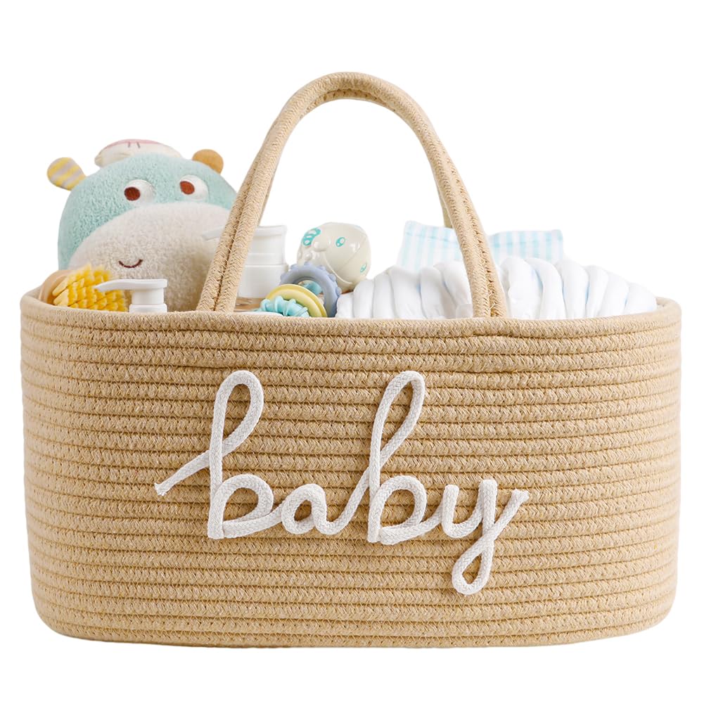 ZOMBATI Baby Diaper Caddy Organizer Large Nursery Storage Bin Basket for Baby Shower and Baby Wipes- Cotton Rope
