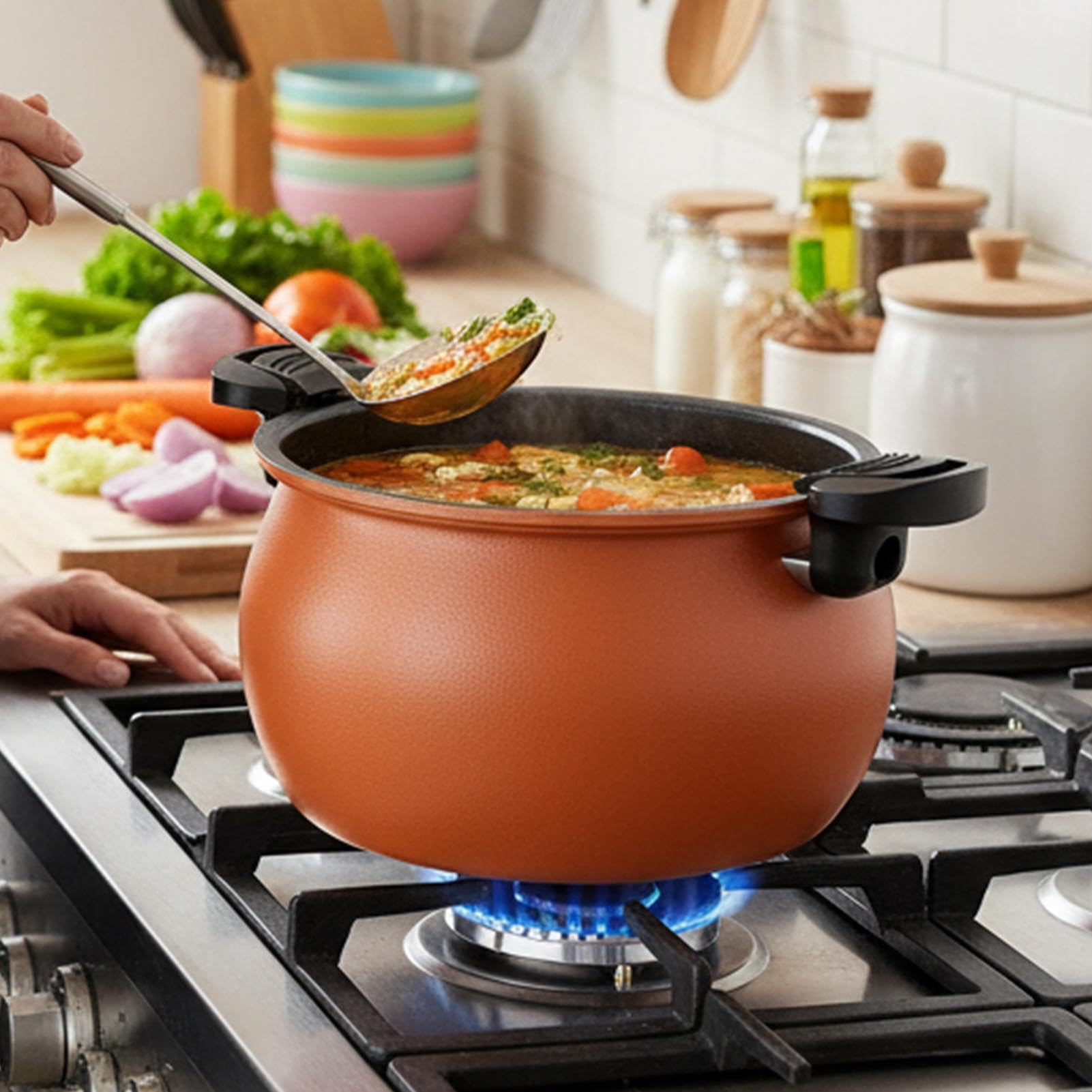 Olla a presión antiadherente duradera gran capacidad multifunción | Olla a presión de hierro fundido para cocinar, hervir, cocer al vapor y hornear – Para
