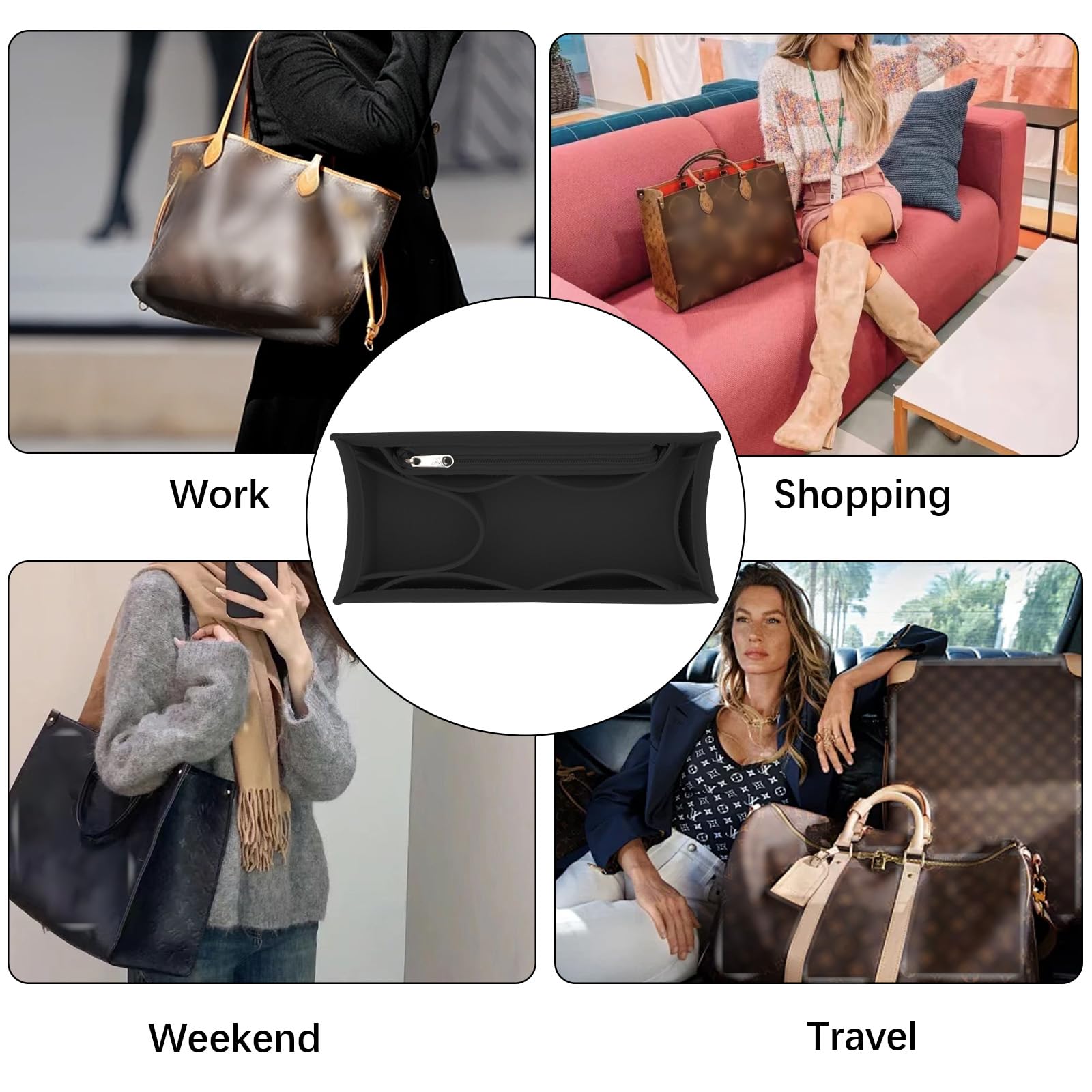 Lckaey Organizador de bolso Onthego GM ONTHEGO de fieltro con cremallera Y063black-L