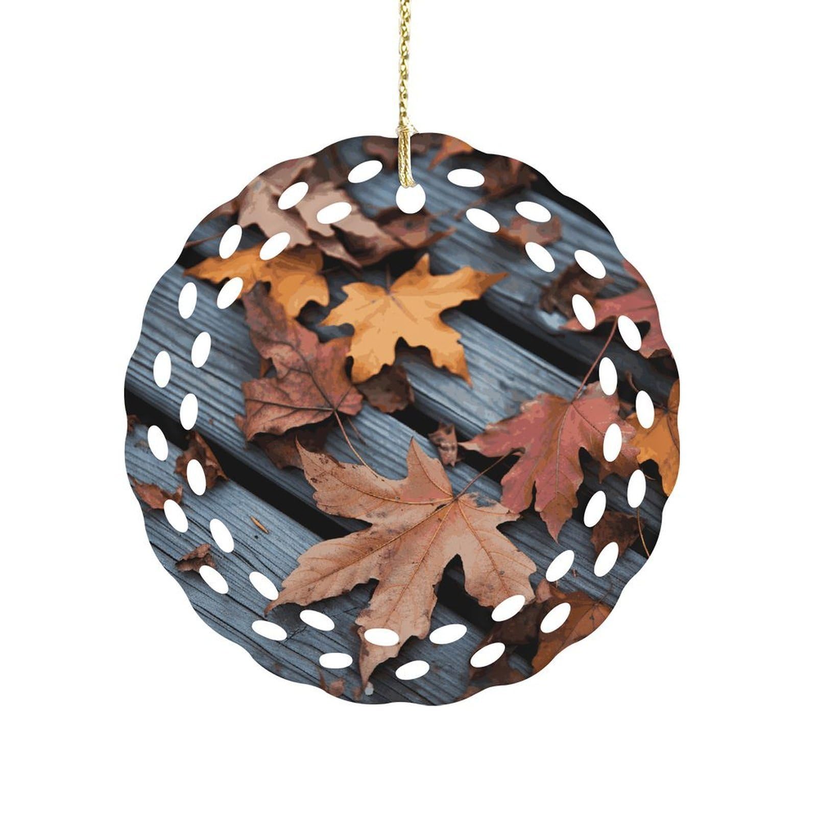 Fodpand Women's Style Fall Leaves Wood Ceramic Ornament For Home Decor 3.2" Round Tree Decoration Christmas Ornaments For Men Double-Sided Design