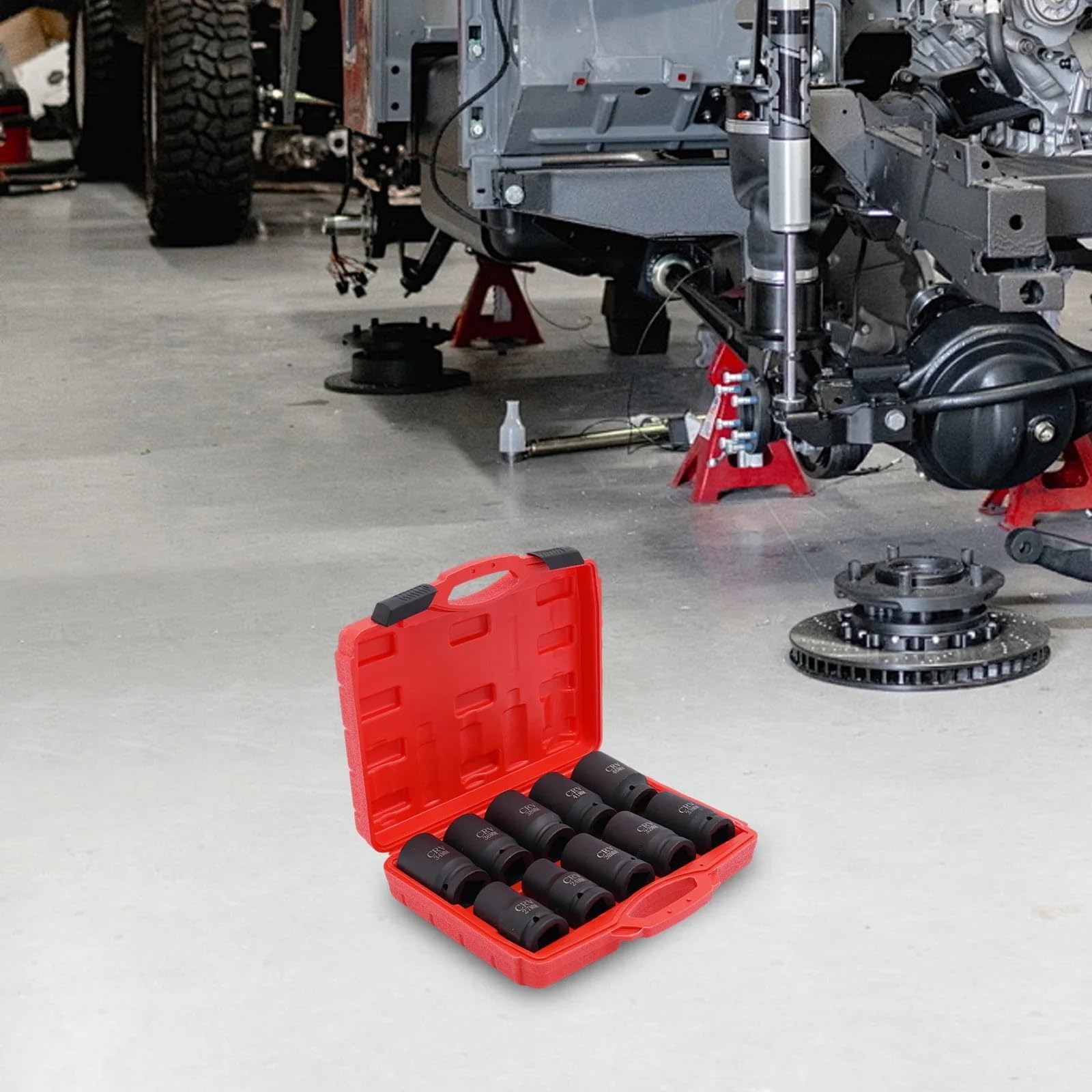 Zestaw 10 szt. nasadek udarowych o dużej wytrzymałości, długa nakrętka 1", rozmiary metryczne 24–46 mm, stal 45 Zestaw przedłużek