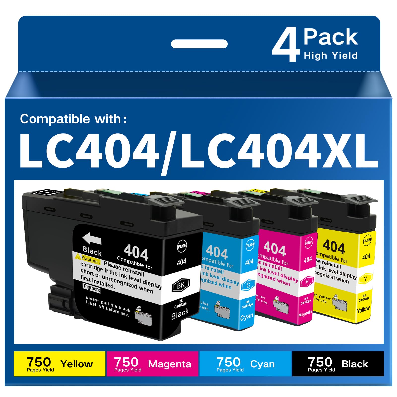 Cartucce d'inchiostro LC404 per stampanti Brother MFC-J1205W MFC-J1215W MFC-J1205W XL LC404 4PK compatibili con Brother LC404 cartucce d'inchiostro ad alta resa (confezione da 4, nero, ciano, magenta,