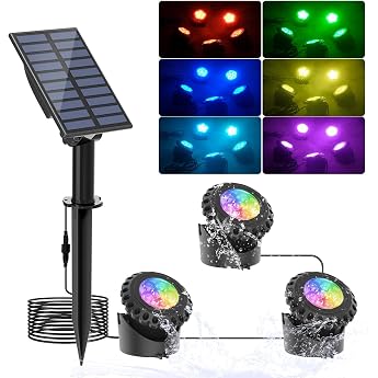 NATPOW RGB Solar Pond Lighting IP68 Waterproof Underwater Light Solar Colour Changing Underwater Lighting Pond Light for Patio Decoration Garden 3 in 1