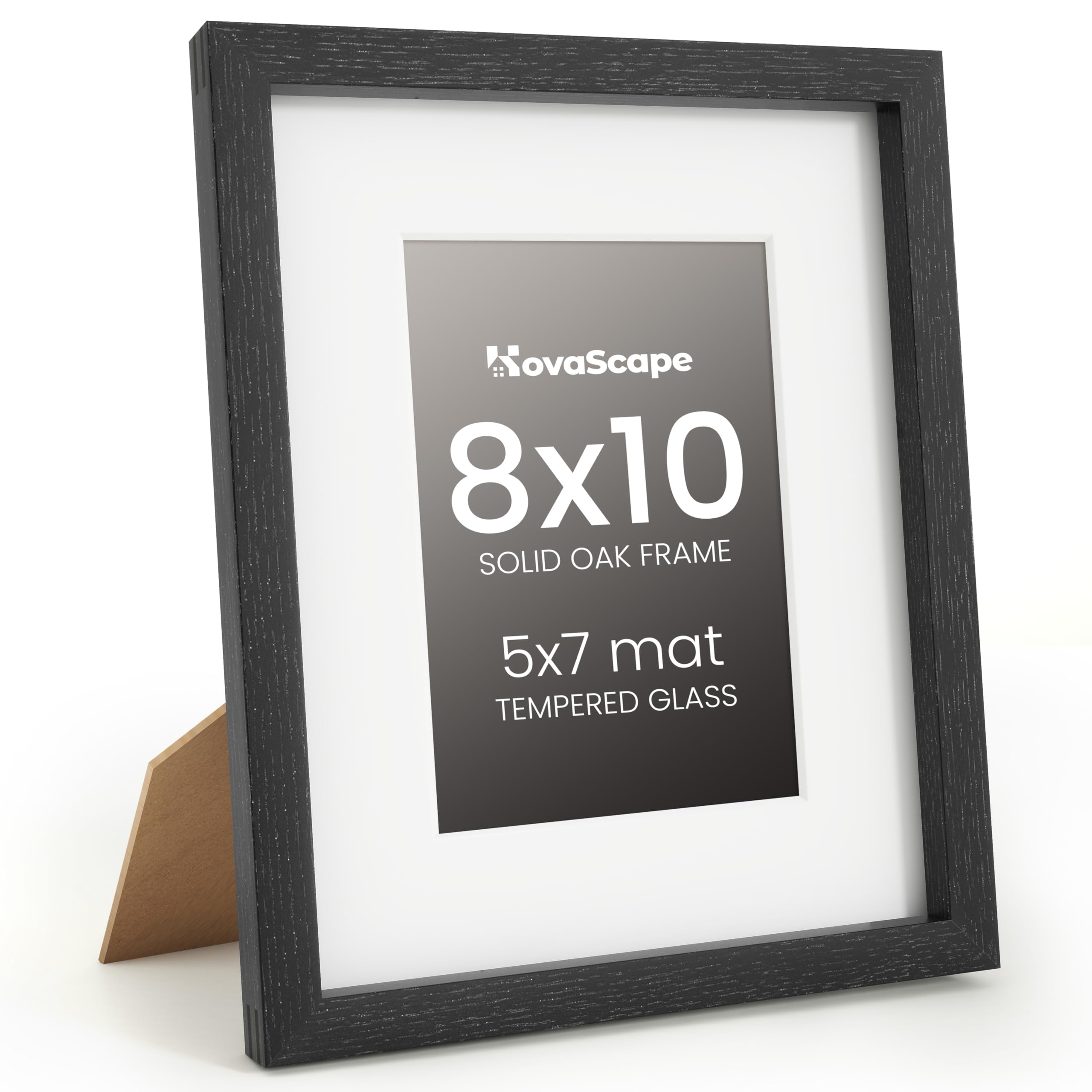 KovaScape 8x10 Photo Frame, Natural Solid Oak Wood Picture Frame with HD Tempered Glass, Modern Minimalist Wooden Frame Matted for 5x7 Photos, Versatile Wall Hanging & Tabletop Display