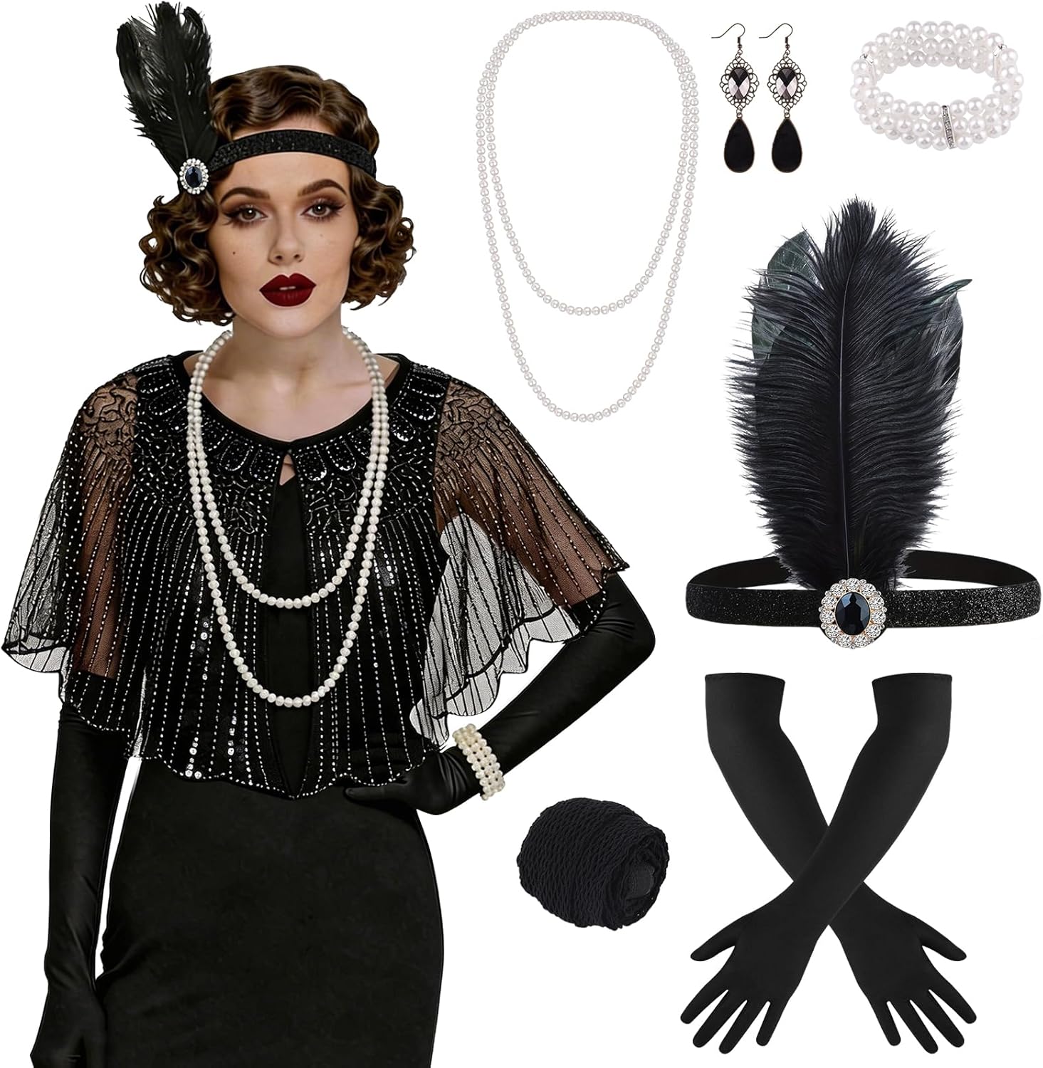 ELECLAND 10 Pieces 1920s Flapper Gatsby Accessories Set Fashion Roaring 20's Theme Set
