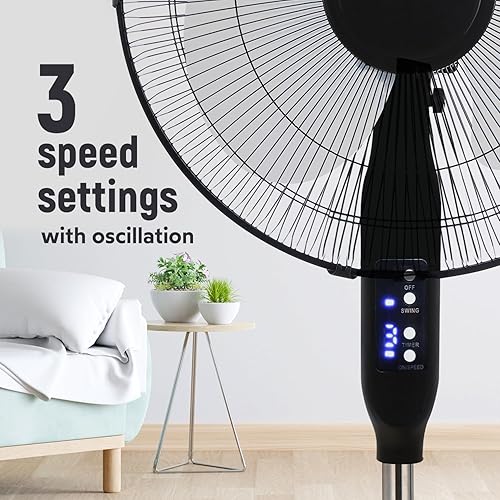 Miniatura 4 de Craig TH6069, ventilador oscilante de 16 pulgadas con control remoto, cabezal oscilante de 90 grados, altura e inclinación ajustables, perfecto para