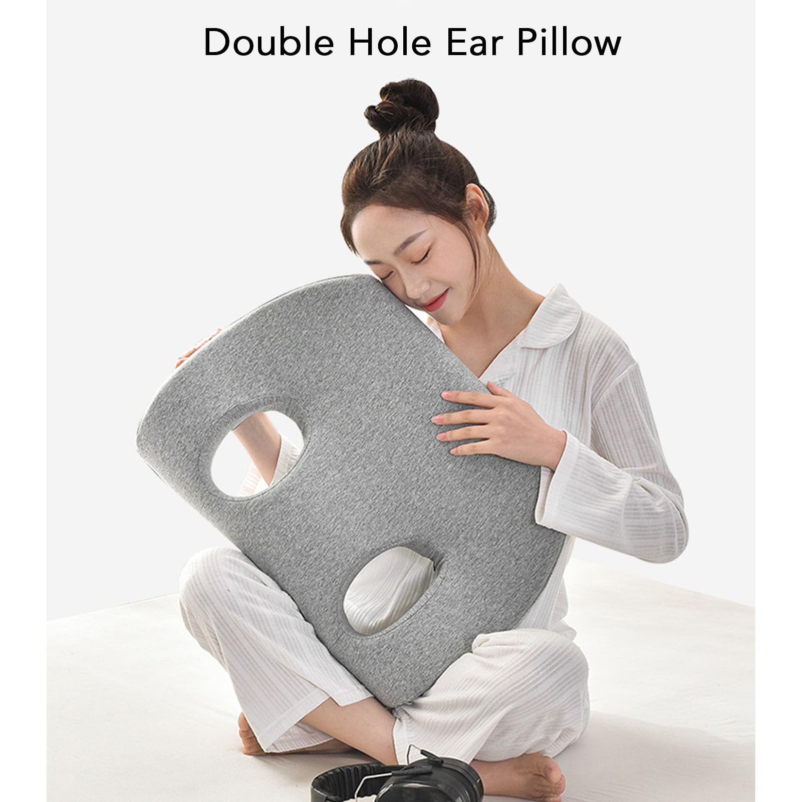 Cuscino Auricolare a Doppio Foro per Chi Dorme Sul Fianco con Memory Foam Ad Alta densità e Design Adatto Alle Orecchie per un Sonno Confortevole, 1 unità