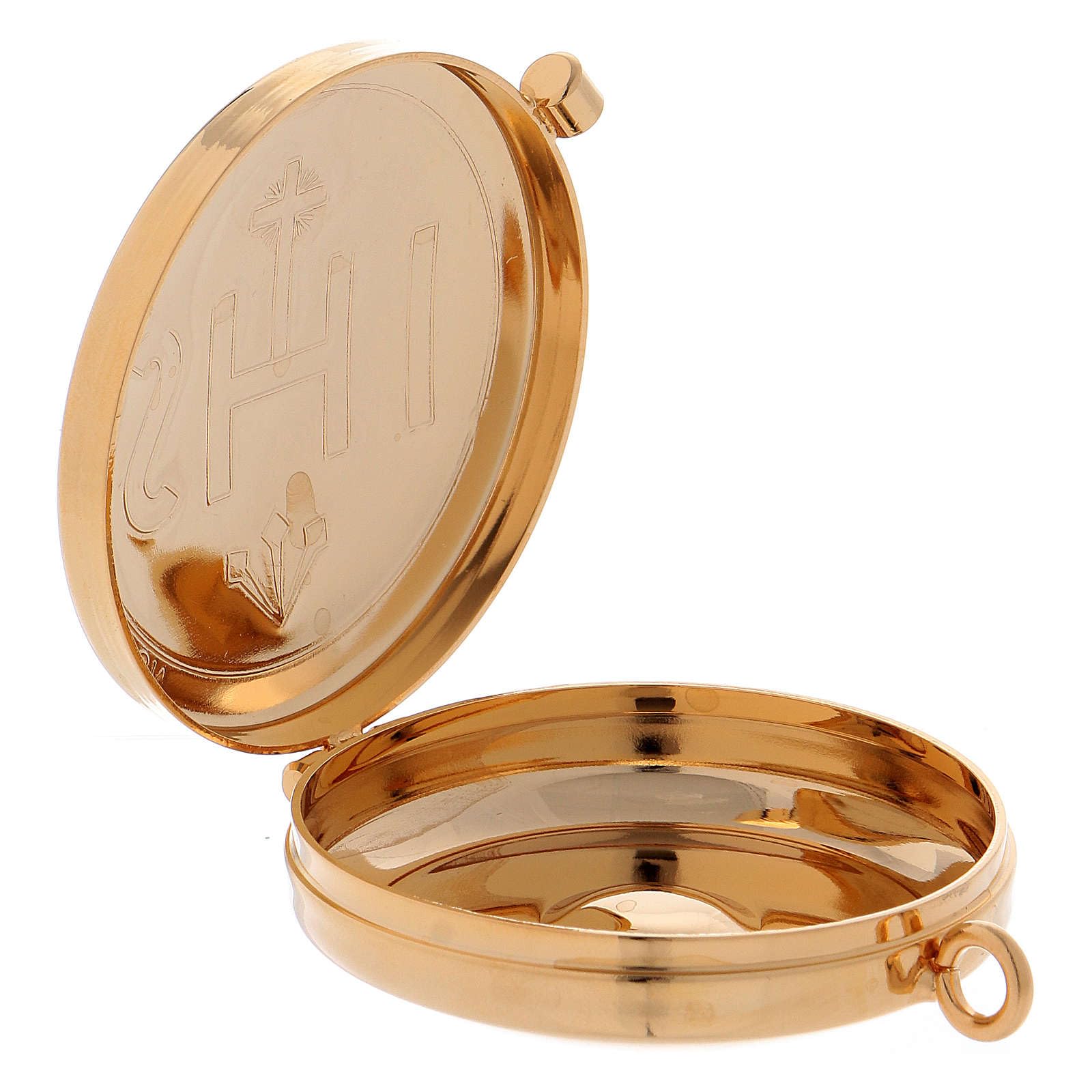 Holyart Custodes à hosties: Étui en Cuir et Custode à hosties dorée IHS diamètre 5,5 cm