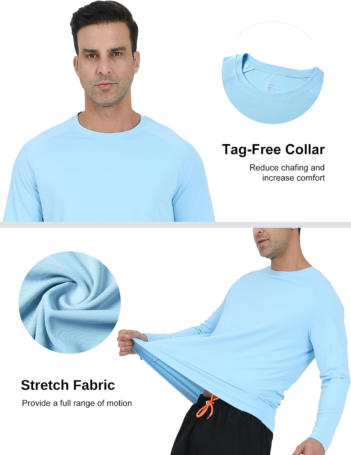 5 Pack Men's Swim Shirts Rash Guard UPF 50+ Sun Protection Fishing Shirts Quick Dry UV SPF Long Sleeve Loose Fit