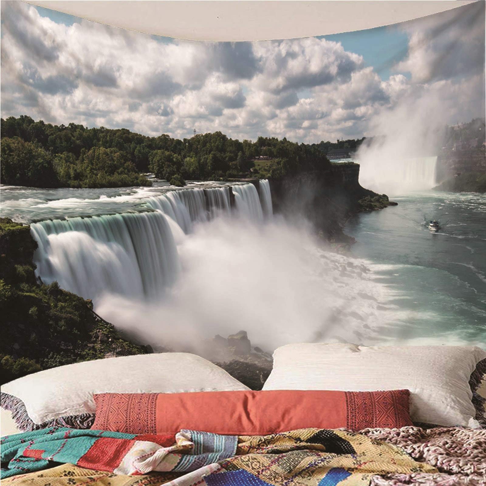 Tapestry Blanco Verde, Tela Pared Playa Pared de Hogar, Pareo/Toalla de Playa Grande, Sofá- 300x260CM