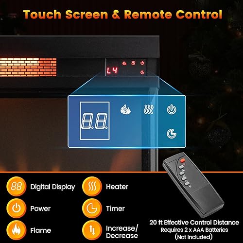 Miniatura 8 de COSTWAY Chimenea eléctrica de 3 lados con control remoto, calentador de troncos de 23 pulgadas con termostato, brillo ajustable, temporizador de 8