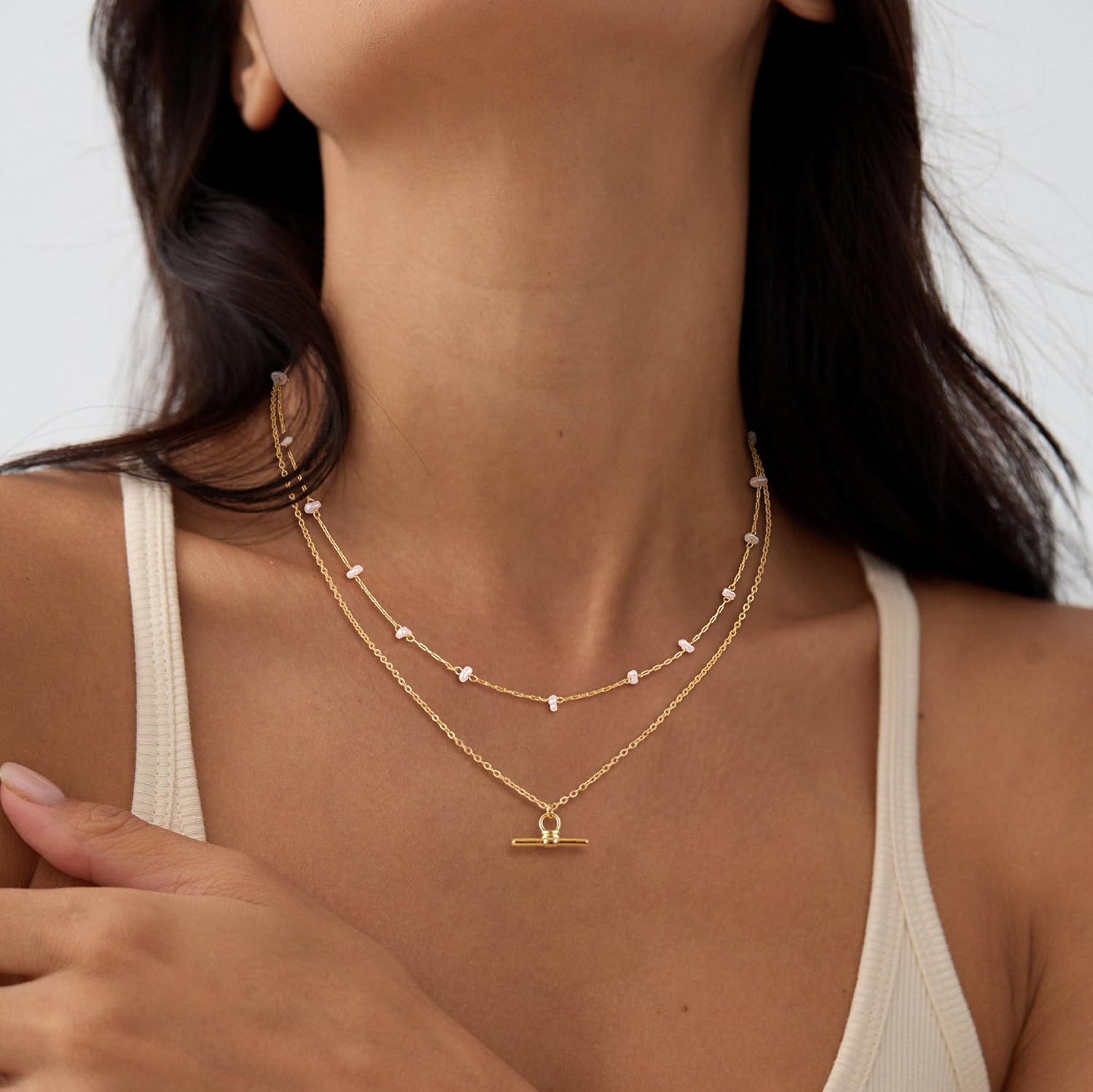 Lariat 14K gold Plated Necklace, Dainty 14K gold Plated Cross Long Chain Necklaces for Women Trendy Non Tarnish 14K gold Plated Cubic Zirconia Y Shaped Necklaces Waterproof for Women - Image 4