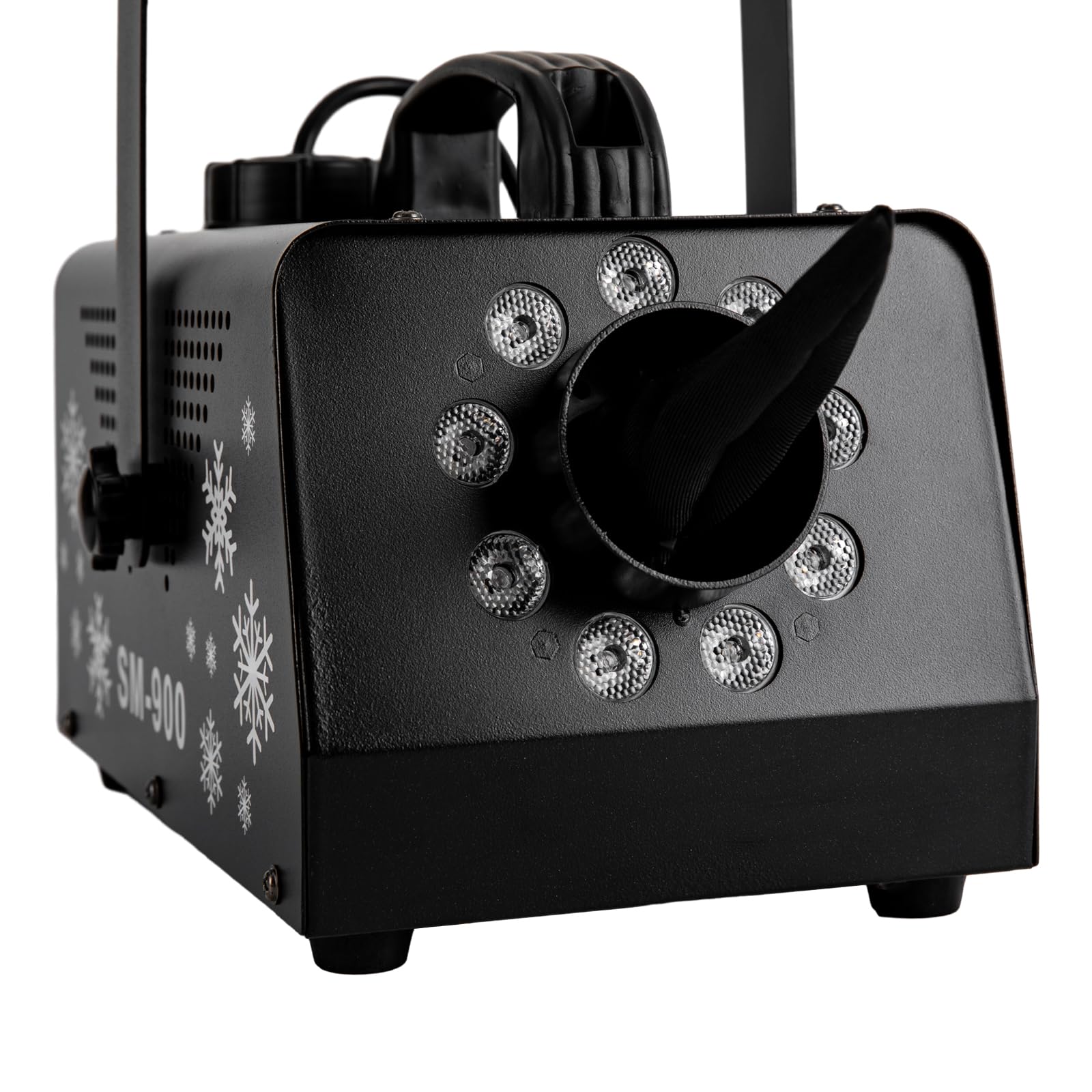 Macchina della neve con telecomando da 900 W - Cannone da neve portatile con 9 luci LED RGB, serbatoio da 1 litro, incluso gancio per Halloween, Natale, matrimoni, feste e palchi DJ 220-240V