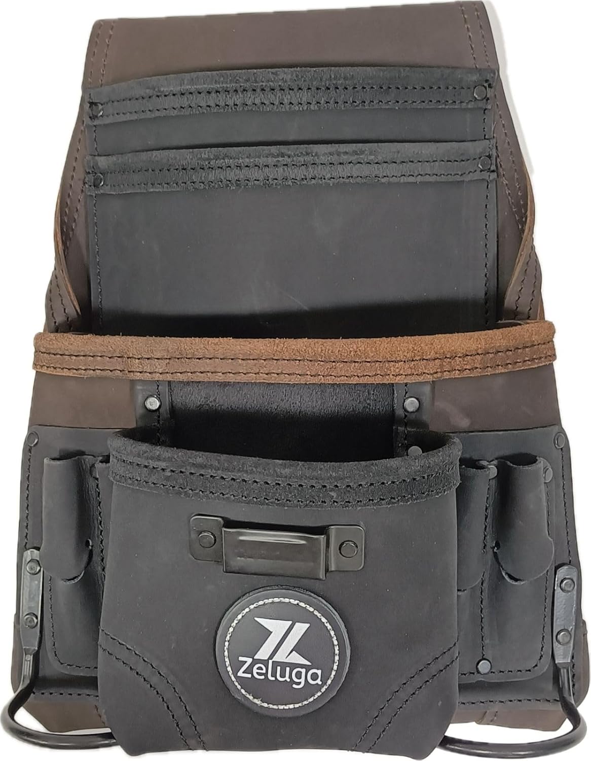 Zeluga 20-500 10 Pockets Premium Nubuck Top-Grain Leather Tool Pouch, Brown