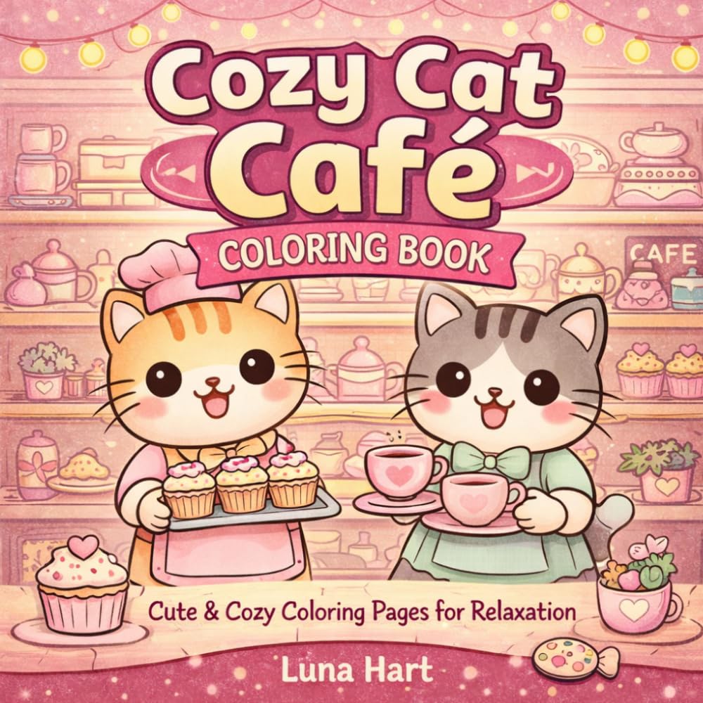 Cozy Cat Café Coloring Book 1: Adorable Cats Baking Sweet Treats, Sipping Tea & Enjoying Cozy Café Life | Cute & Relaxing Coloring Pages for Stress Relief (The Cozy Cat Coloring Series)