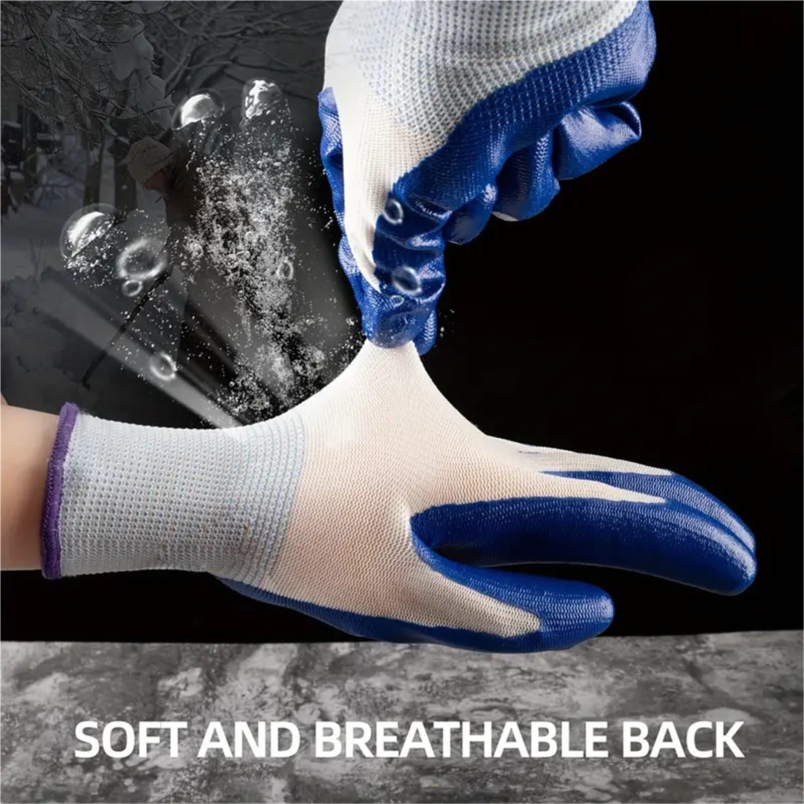 Gants De Travail Antidérapants Gants de travail enduits caoutchouc antidérapants for hommes, gants d'entrepôt industriel jardinage(Blue 6Pairs)
