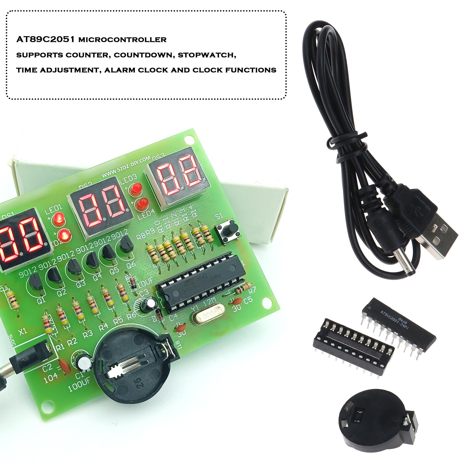 1 Kit 6 Bit LED Quarzo Digitale Orologio Orologio Kit - 89C2051, 6-12 V