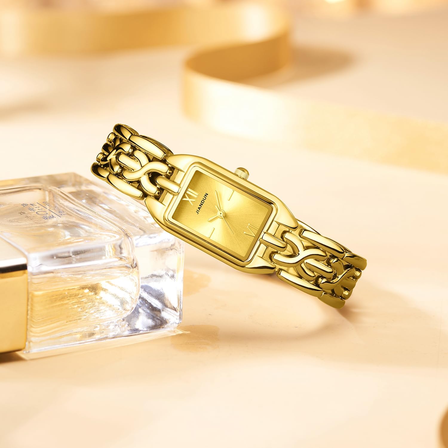 JIANDUN Vintage Petite Rectangular Womens Bracelet Watch, Adjustable Strap, Lady Watch Waterproof Design - Image 4