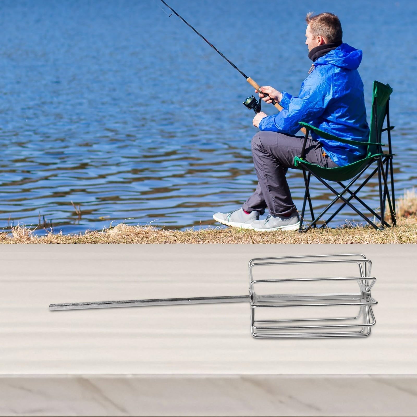 Edelstahl Groundbait Mixer mit 11 Klingen für Karpfenangeln, Robuster Köder Rührbesen zum gleichmäßigen Verteilen von Aroma, Langlebiger Futtermittel Mischer für Teich und See, Silber 43cm