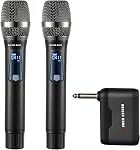 Karaoke Wireless Microphones for Singing with Auto 2.4GHz Stable Reception | Rechargeable 2 Pcs Metal Microphones with 300FT Extra Long Distance Professional Cordless Microphone for DJ Church Classroom