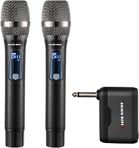 Karaoke Wireless Microphones for Singing with Auto 2.4GHz Stable Reception | Rechargeable 2 Pcs Metal Microphones with 300FT Extra Long Distance Professional Cordless Microphone for DJ Church Classroom