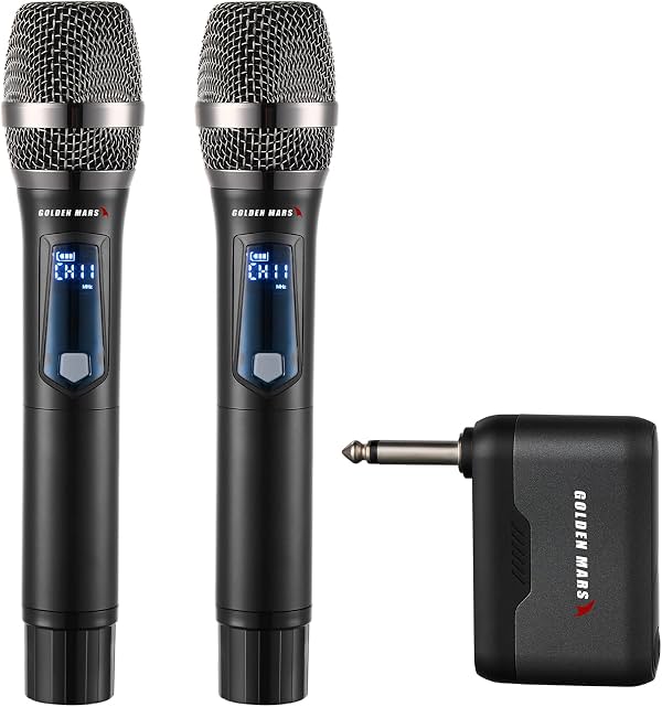 Micrófonos inalámbricos para karaoke con recepción estable automática de 2.4 GHz | 2 micrófonos de metal recargables con alcance extra largo de 300 pies, micrófono profesional inalámbrico para DJ, iglesia, aula, versión mejorada 2.4 GHz