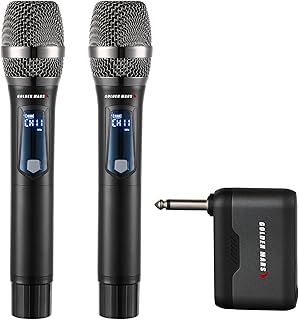Wireless Microphone, Professional Updated 2.4G Rechargeable 2 Handheld Microphones System with 300 FT Extra Long Distance Stable Receiving for Karaoke Singing Wedding DJ Party Speech Church Classroom
