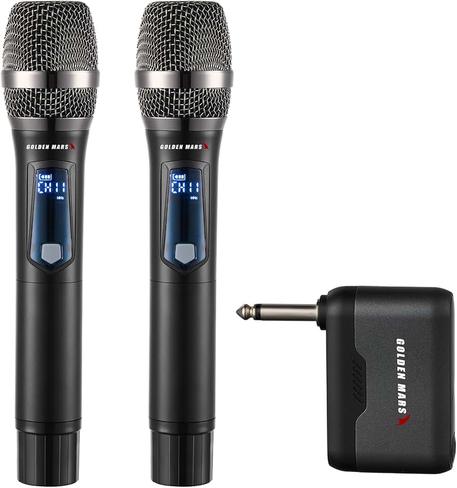 Karaoke Wireless Microphones for Singing with Auto 2.4GHz Stable Reception | Rechargeable 2 Pcs Metal Microphones with 300FT Extra Long Distance Professional Cordless Microphone for DJ Church Classroom