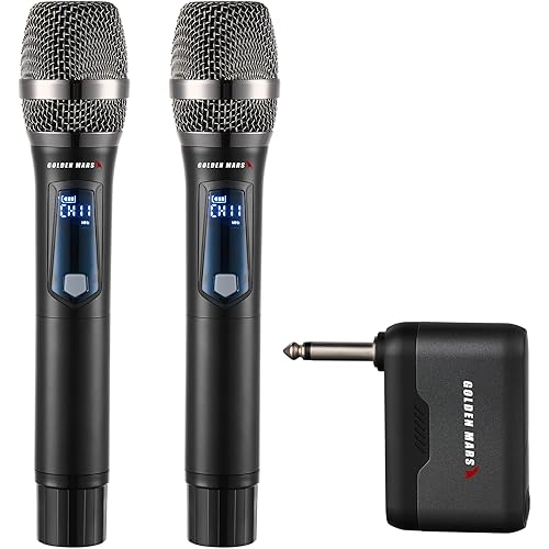 Wireless Microphone with AI Auto Match Channel, Professional Updated 2.4GHz Rechargeable 2 Pcs Microphones with 300 FT Extra Long Distance Stable Receiving for Karaoke Singing DJ Church Classroom