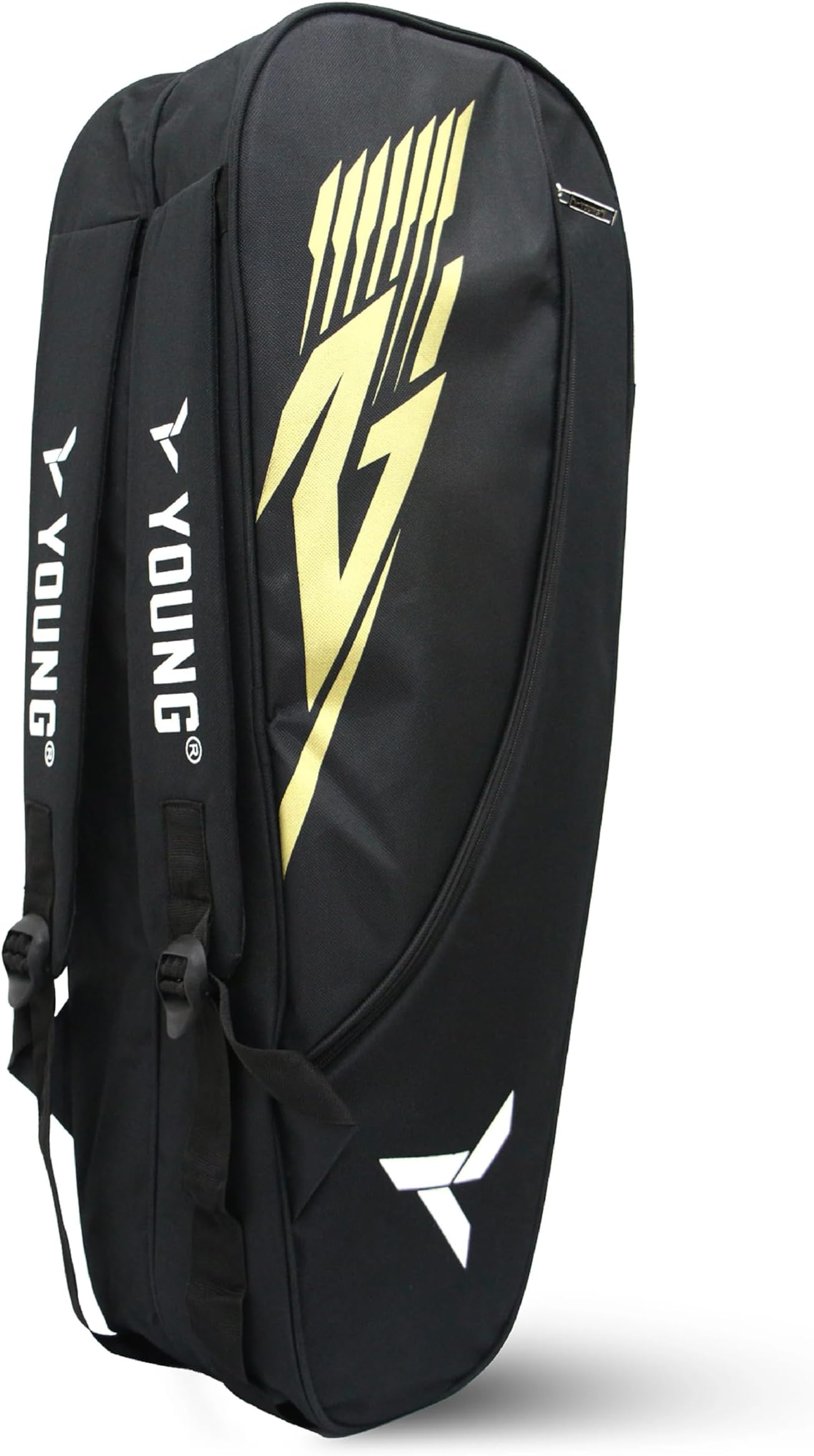 Young R2 Kitbag Double Zipper | Durable Polyester | Side Pouch | Backpack Type Badminton Kitbag (Black Gold)
