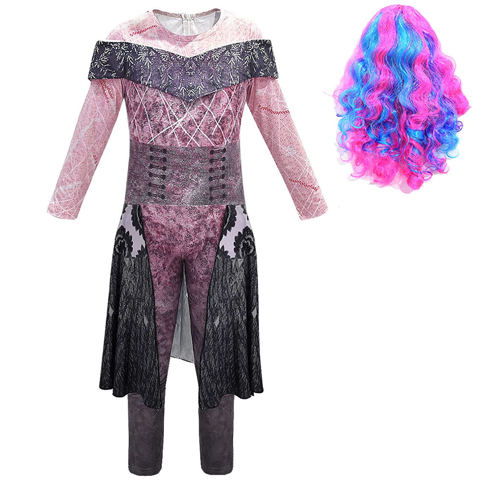 Disfraces de Halloween para niños, 3 descendientes, disfraz de princesa para niñas, ropa con cabello