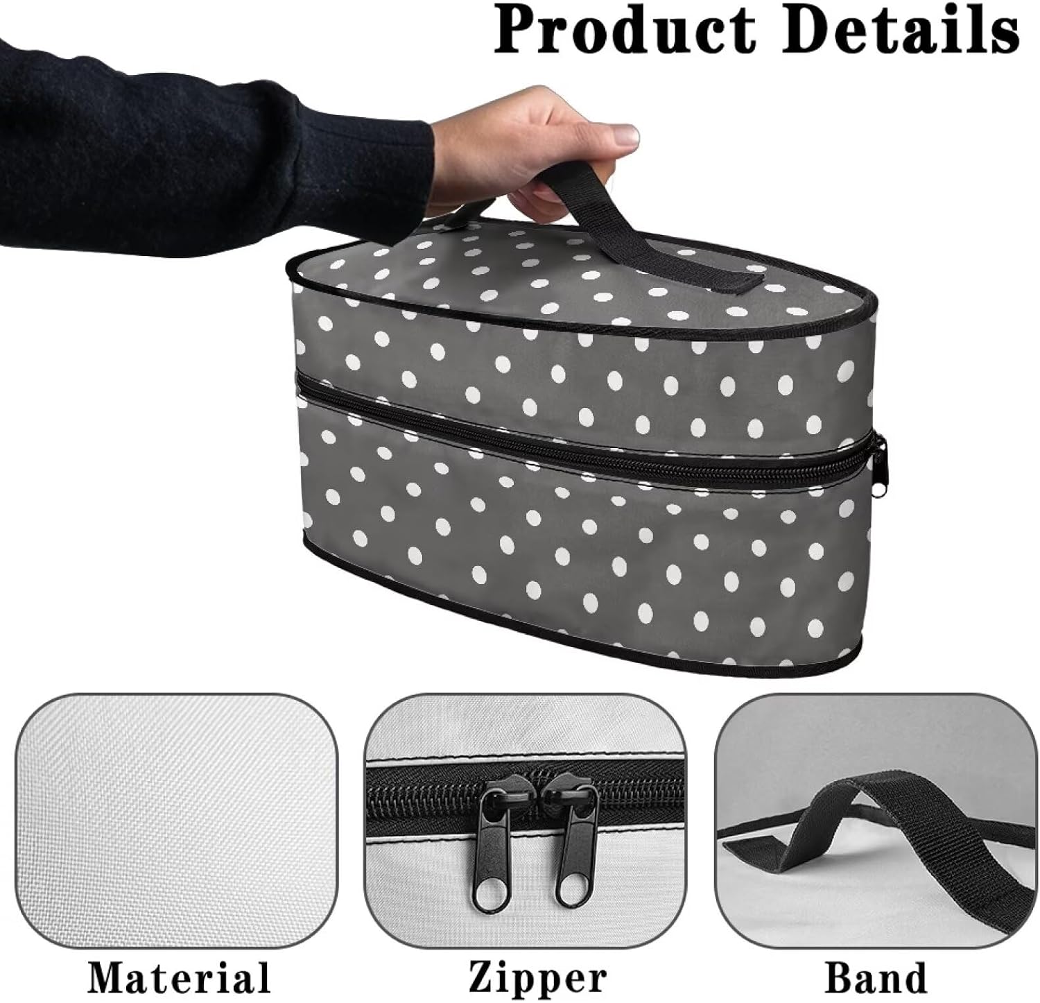 Rchsmod Grey Polka Dot Pattern Steam Iron Case Portable Travel Steamer Bag with Handle Waterproof Iron Storage Holder Iron Accessories with Zipper Closure, Case Only