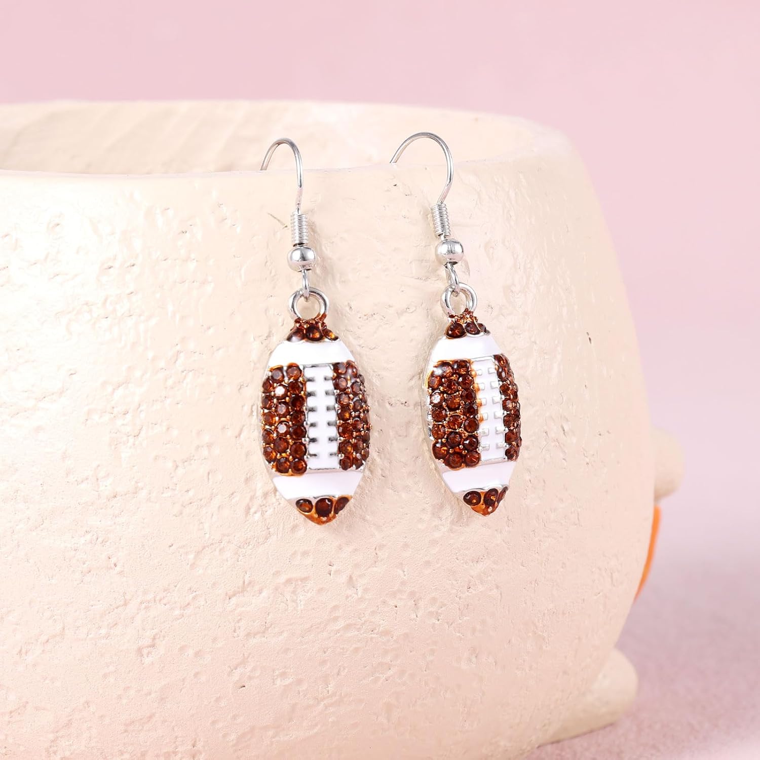 Rugby Earrings, Classic Rhinestone Football Earring Stylish Sports Dangle Earrings Sparkling Beaded Football Earrings for Woman - Image 4