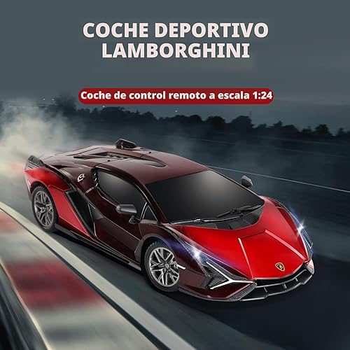Vista 2 de MIEBELY Lamboghini - Auto de juguete Lambo a escala 124, 3.7 V, 500 mAh, Sián auto de control remoto rápido para niños de 8 a 12 años