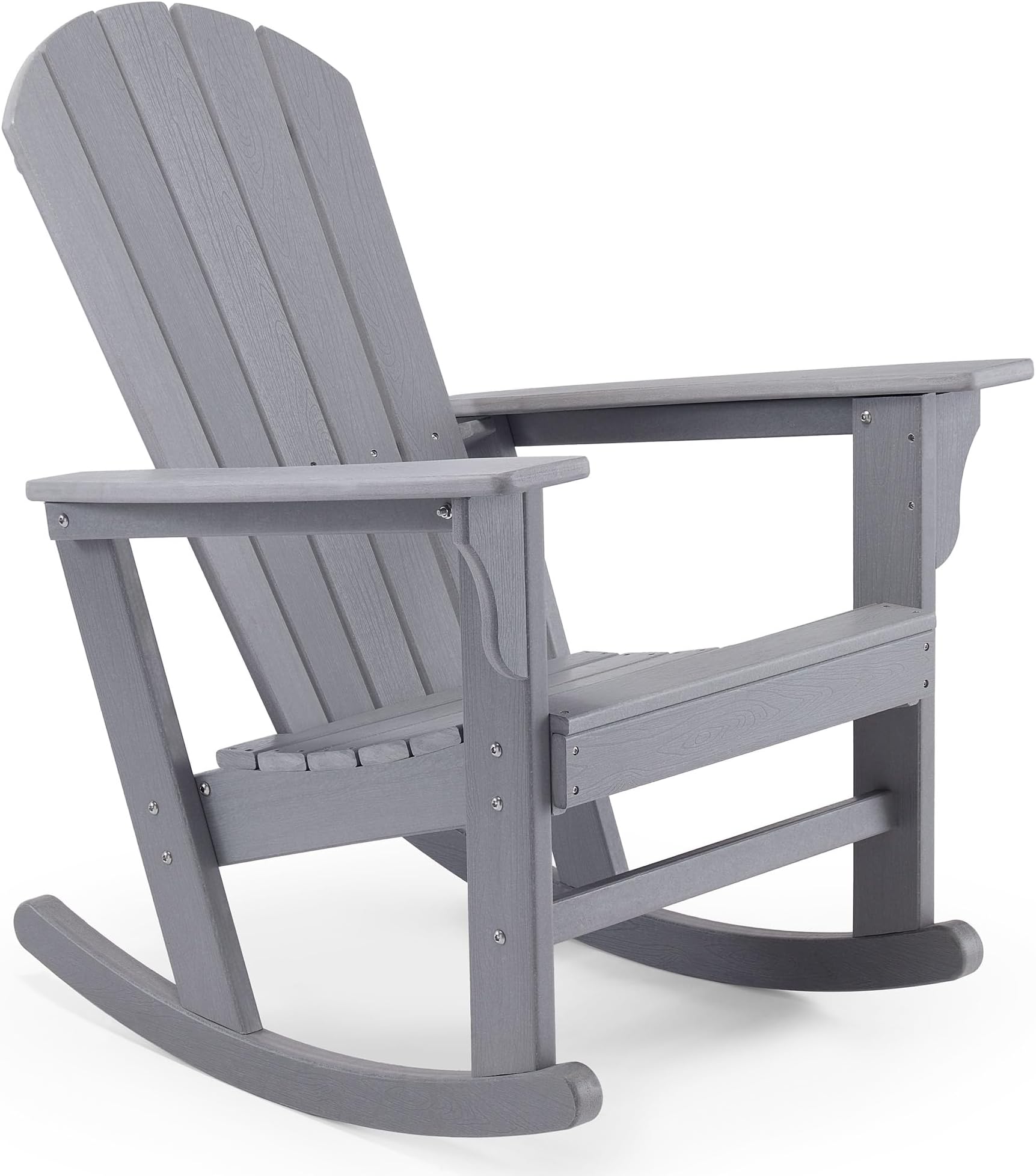 VonHaus Rocking Adirondack Chair - Grey Outdoor Rocking Seat for Garden, Terrace, Patio & Balcony - Waterproof HDPE Slatted Style Firepit Chair with Wide Armrests & Sloped Back