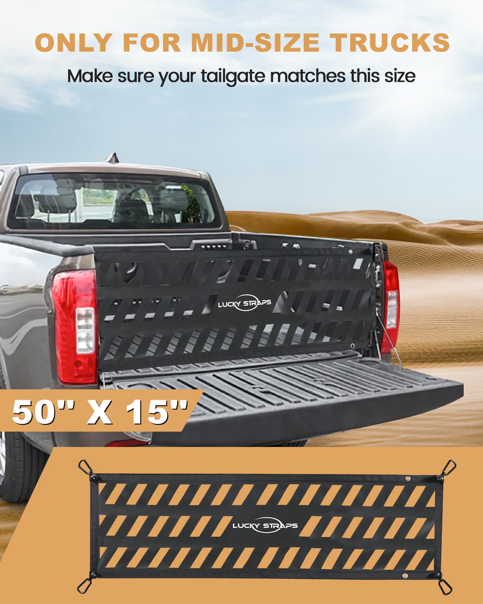 Filet de hayon de Camion Facile à Utiliser avec Une Excellente Protection UV, 127 x 38,1 cm, Convient à la Plupart des camions de Taille Moyenne de Chevy, Ford, Toyota, GMC, Dodge RAM, Jeep (Noir)