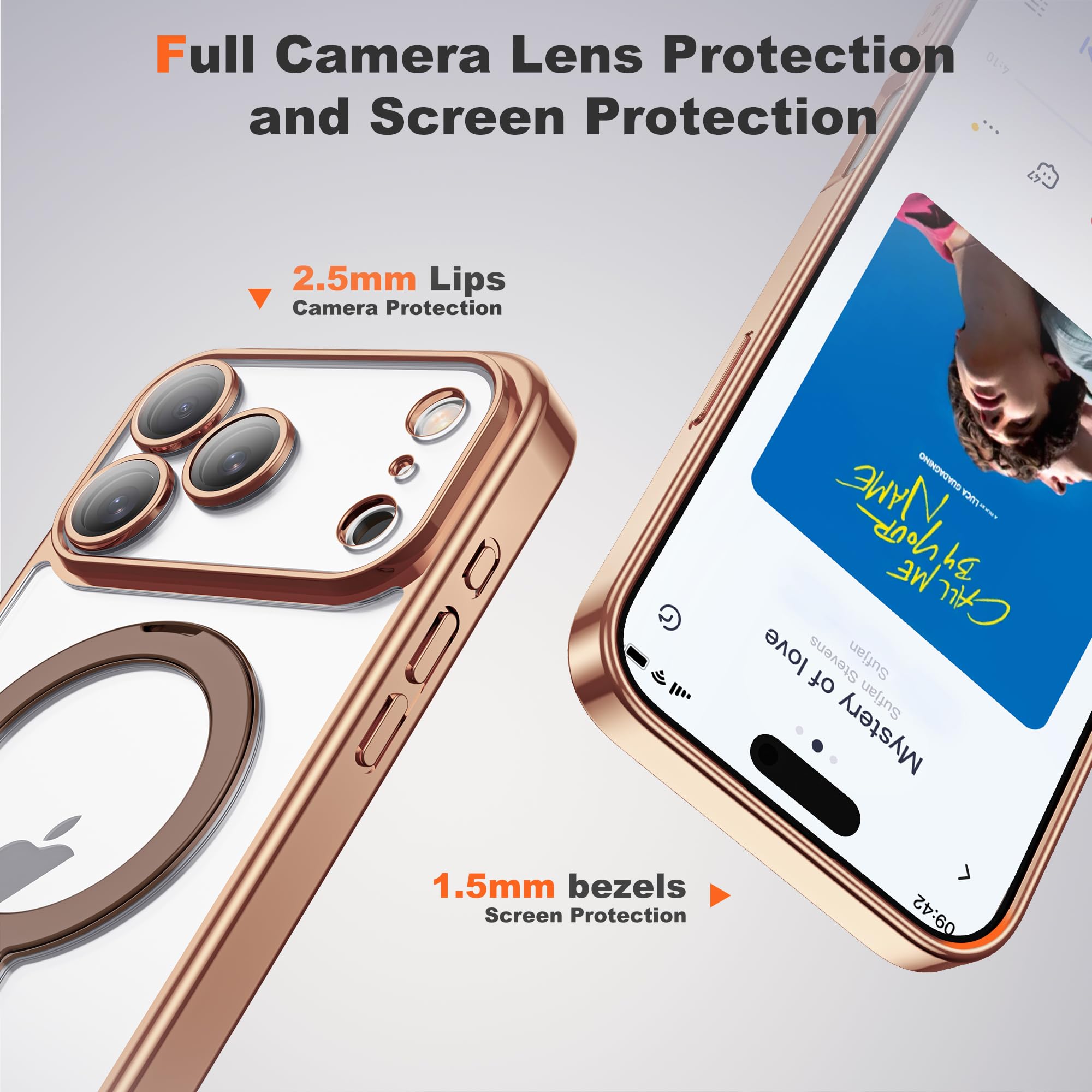 Custodia placcata trasparente per iPhone 17 Pro con supporto 16